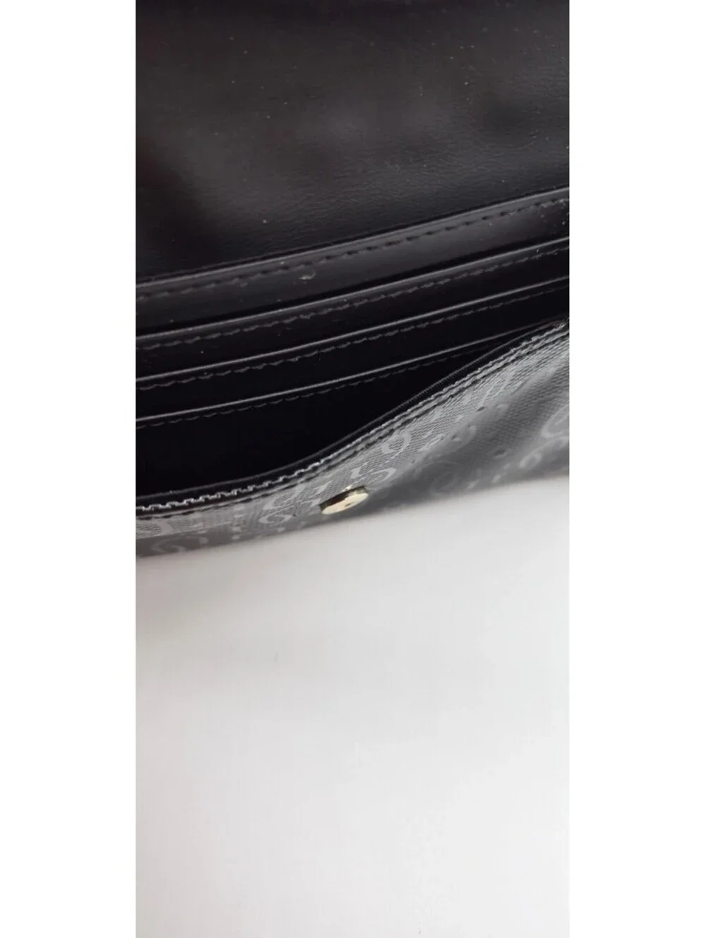 GUESS 1981 Black Monogram Quilted Wallet Gold Clasp